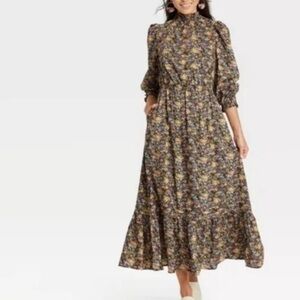 Universal Thread Floral Long Sleeve Dress - Black, Yellow, Pink